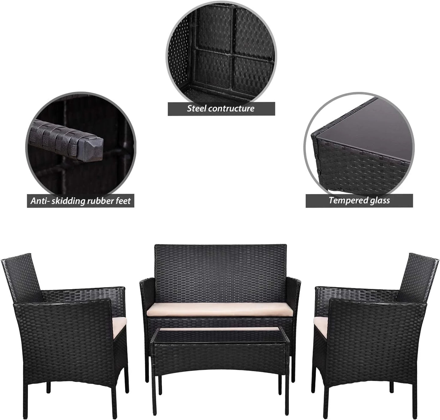 4 piece outdoor patio furniture set rattan chair wicker set