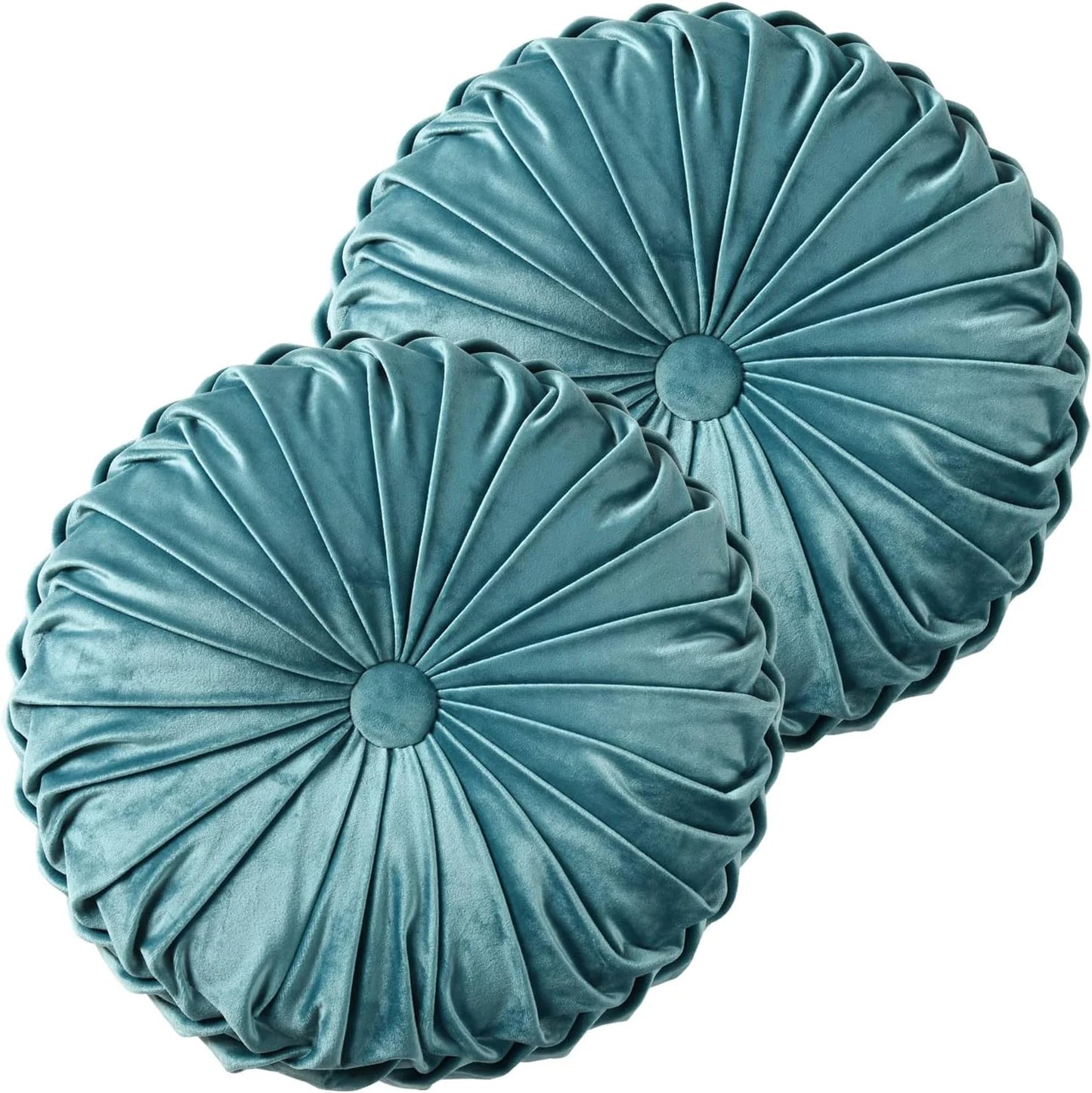 Set of 2 Decorative Round Pleated Throw Pillows