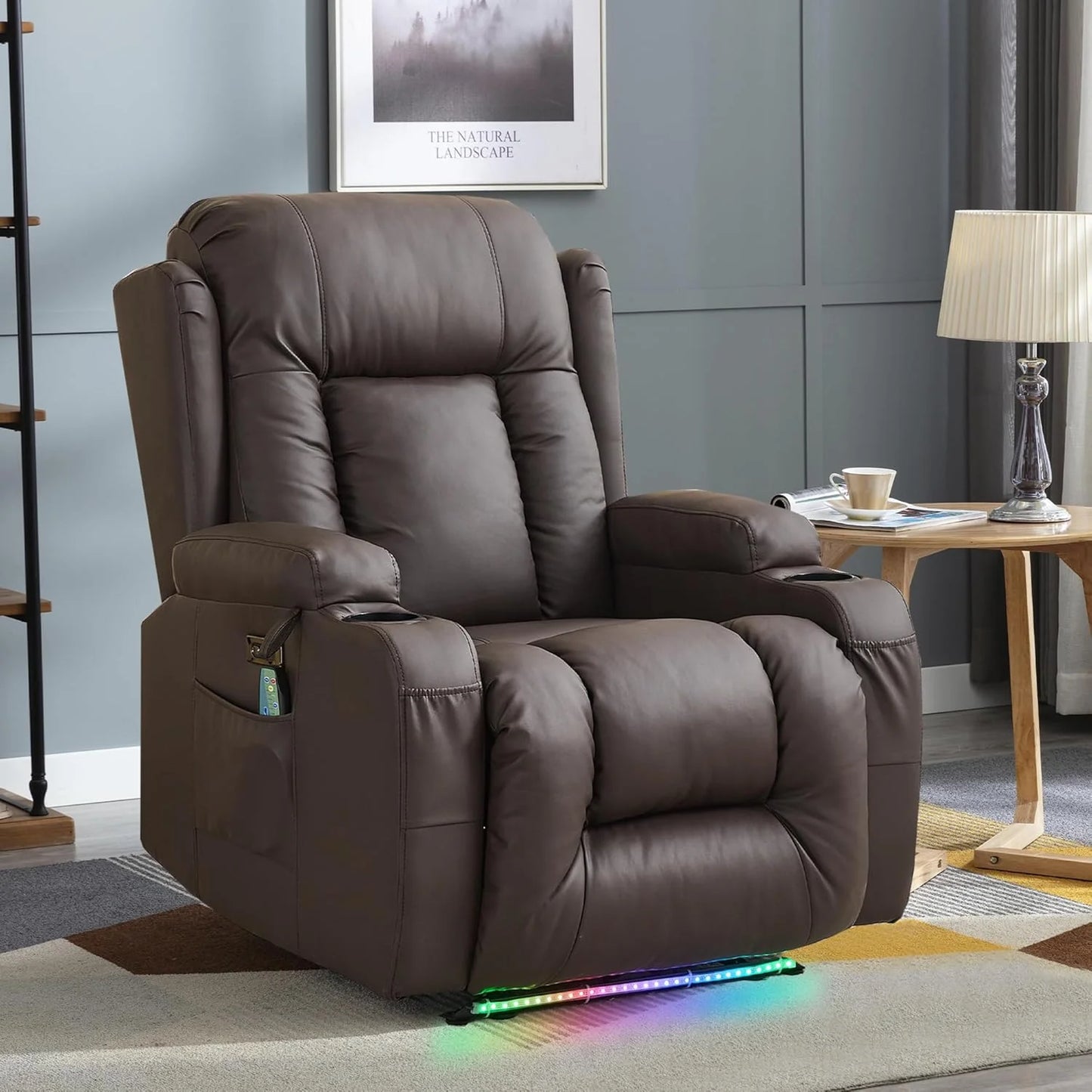 TUNYI Power Loveseat Recliner Sofa with Massage & Heat Home Theater Seating with Console Electric Recliner RV Sofa with USB/Outlet/Storage/Side Pocket/LED Light/Speaker (Brown, Loveseat)