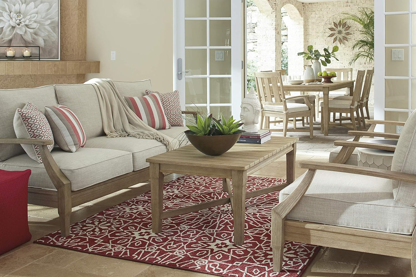 Coastal view outdoor terrace eucalyptus sofa