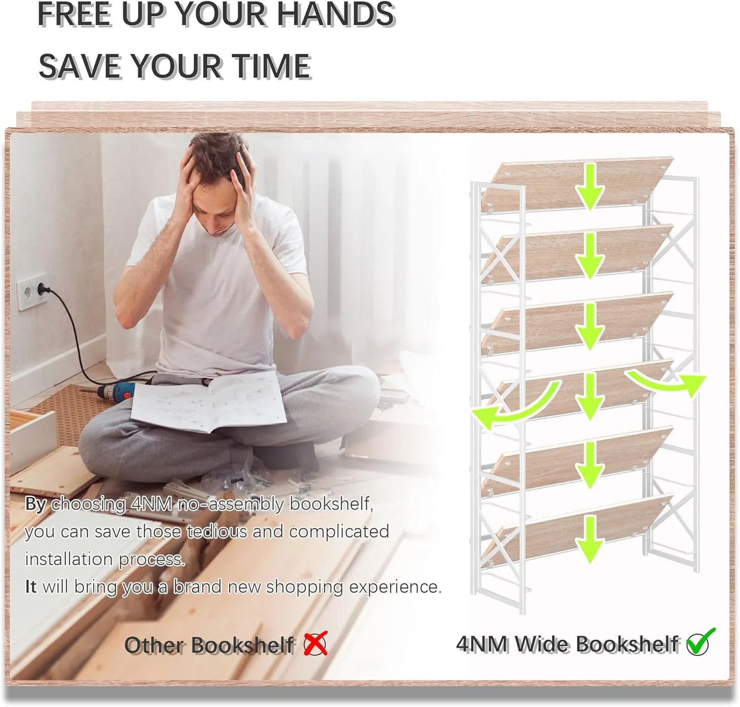 5 Tiers No Assembly Book Shelves 51.2" H Folding Bookshelf Bookcase