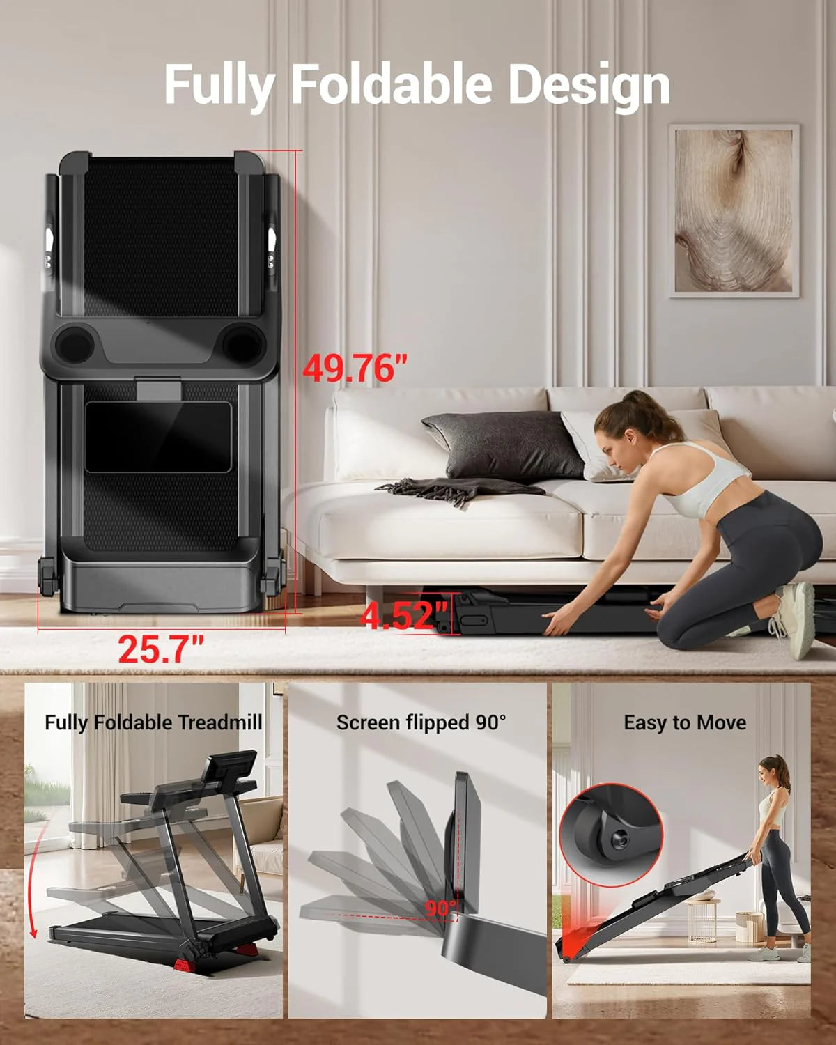UMAY household folding tilt treadmill with heart rate sensor Low noise