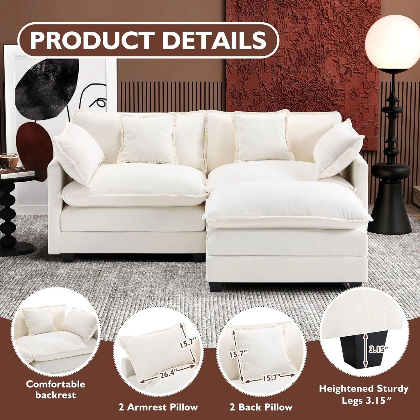 ihanherry 146-inch U-shaped modern sofa modular area cloud sofa