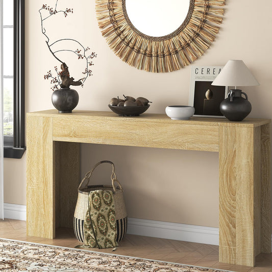 63-Inch Long Console Table with LED Light Farmhouse Sofa Table Behind Couch