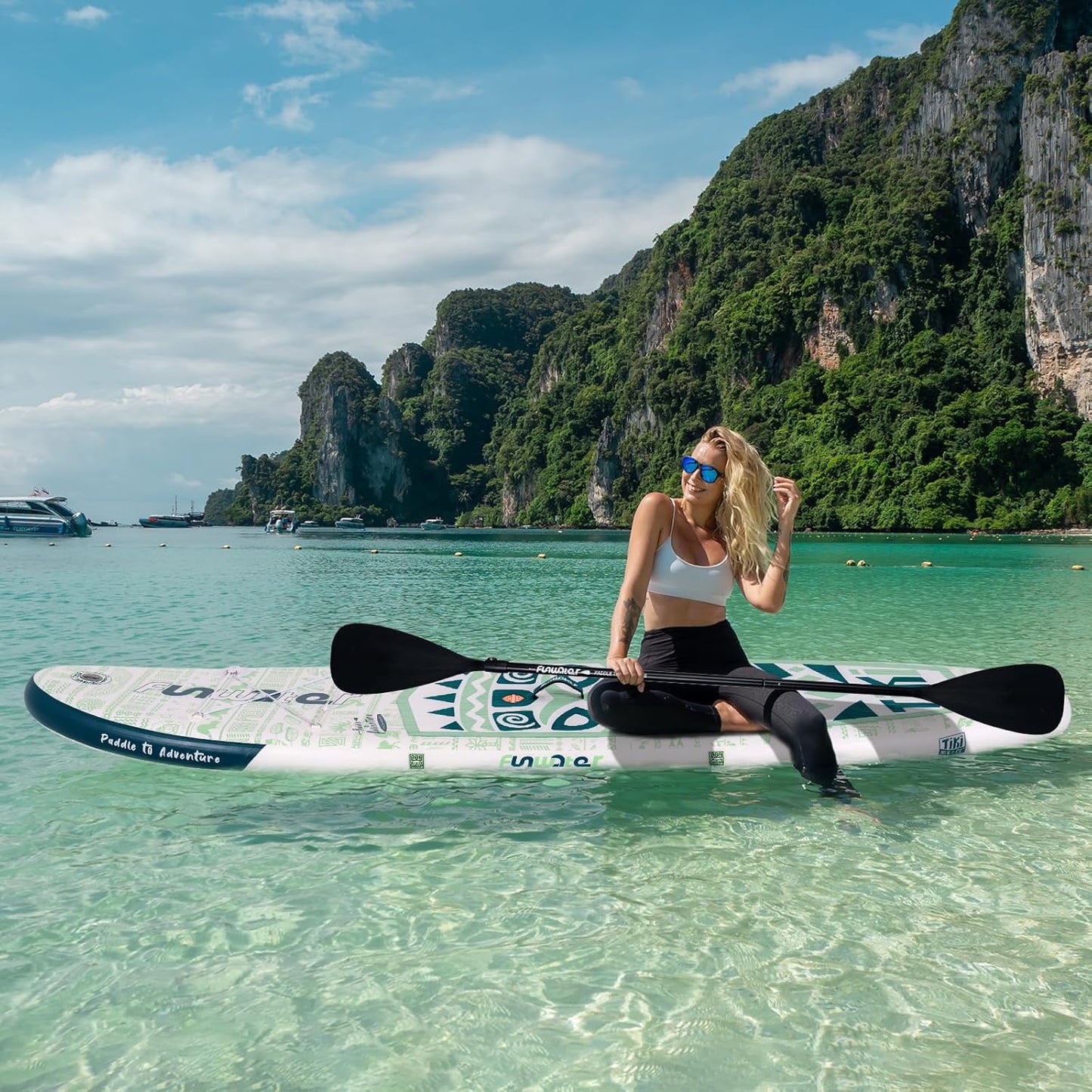 FunWater Inflatable Stand Up Paddle Board with Premium SUP Paddle Accessories, Non-Slip EVA Deck, 11'/10'6' Paddle