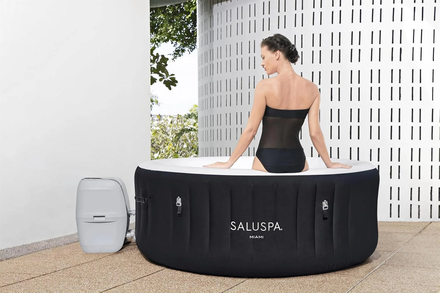Bestway SaluSpa Miami EnergySense AirJet Inflatable Hot Tub Spa (71" x 26") | Portable Hot Tub with 2 Covers (1 Energy-Efficient Thermal Cover and 1 Standard Cover) | Fits Up to 2-4 Persons | Black