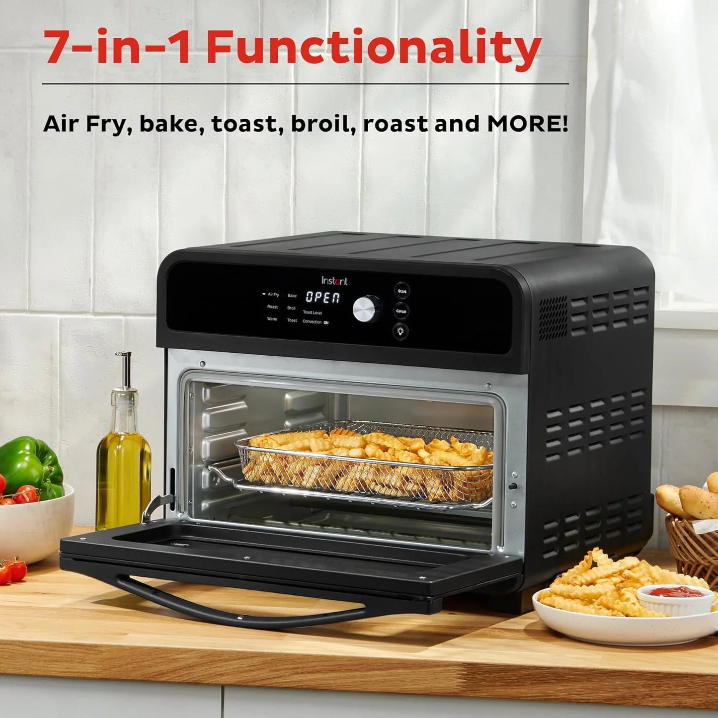 Instant Pot Omni Plus 19QT/18L Toaster Oven Air Fryer, 10-in-1 Functions, Fits 12" Pizza, Crisp, Broil, Bake, Roast, Toast, Warm, Convection, 100+ In-App Recipes, from the Makers of Instant Pot, Black