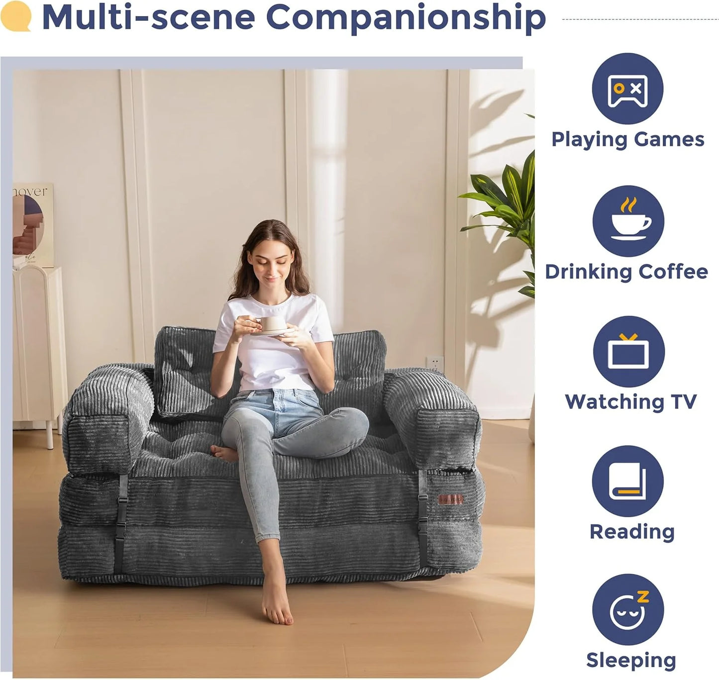 Folding Sofa Bed, L-Shaped Convertible Sofa Bed with Armrests and Pillows,