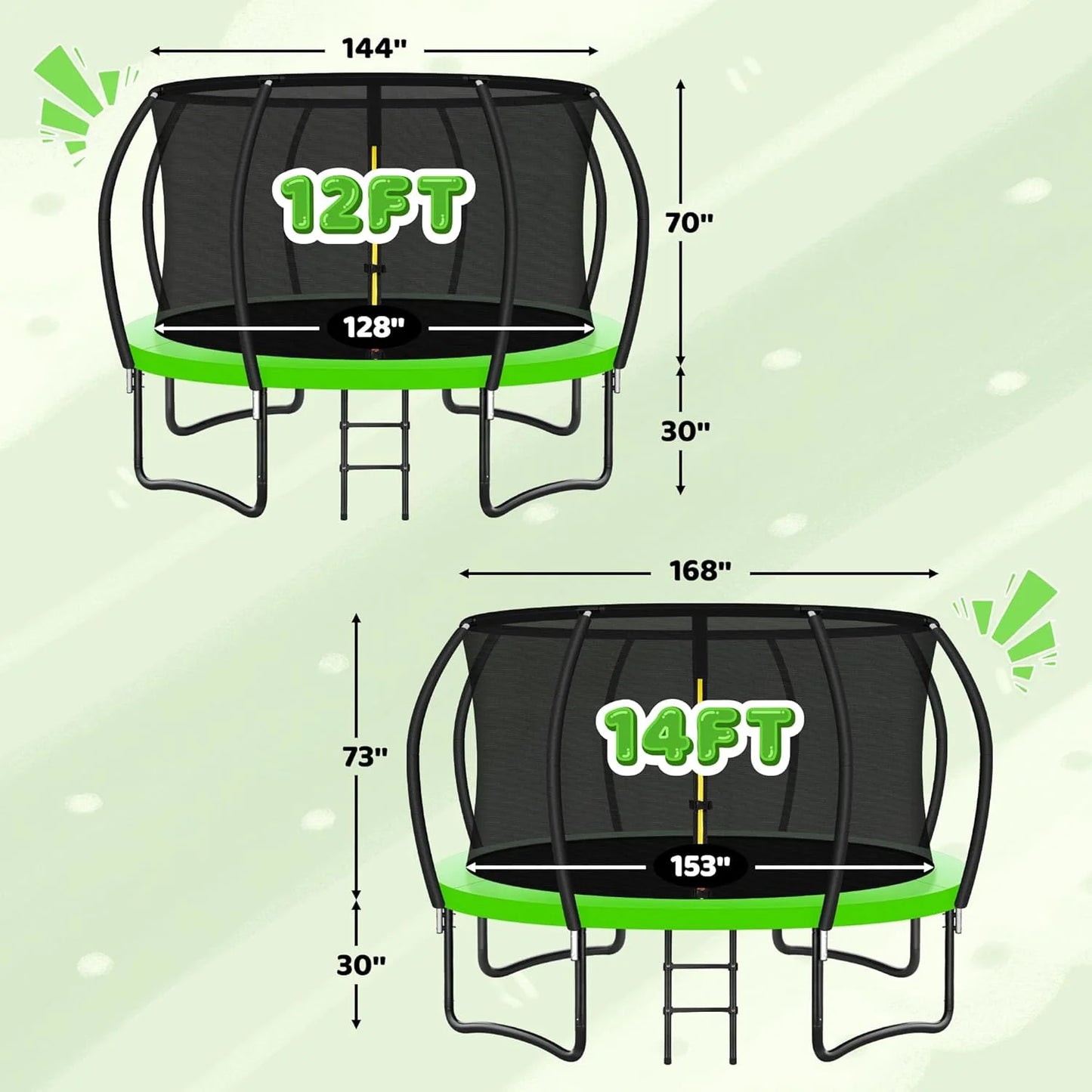 Trampoline 8FT 10FT 12FT 14FT 16FT, Recreational Trampolines with Enclosure Net and Ladder, Outdoor Anti-Rust Trampolines for Kids and Adults, ASTM Approved