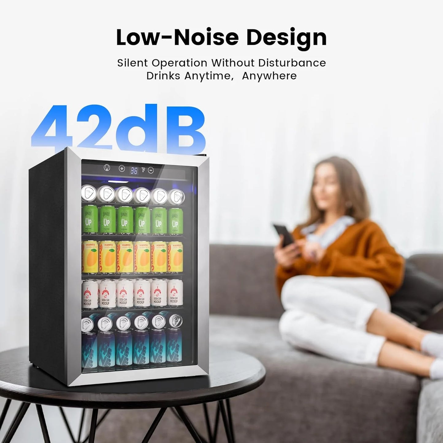 Beverage Refrigerator Cooler - 126 Can Mini Fridge Glass Door for Drinks Soda Beer Wine - Small Refrigerator for Office Bedroom Home Bar, 4 Adjustable Shelves, 3.2 Cu.Ft, Silver