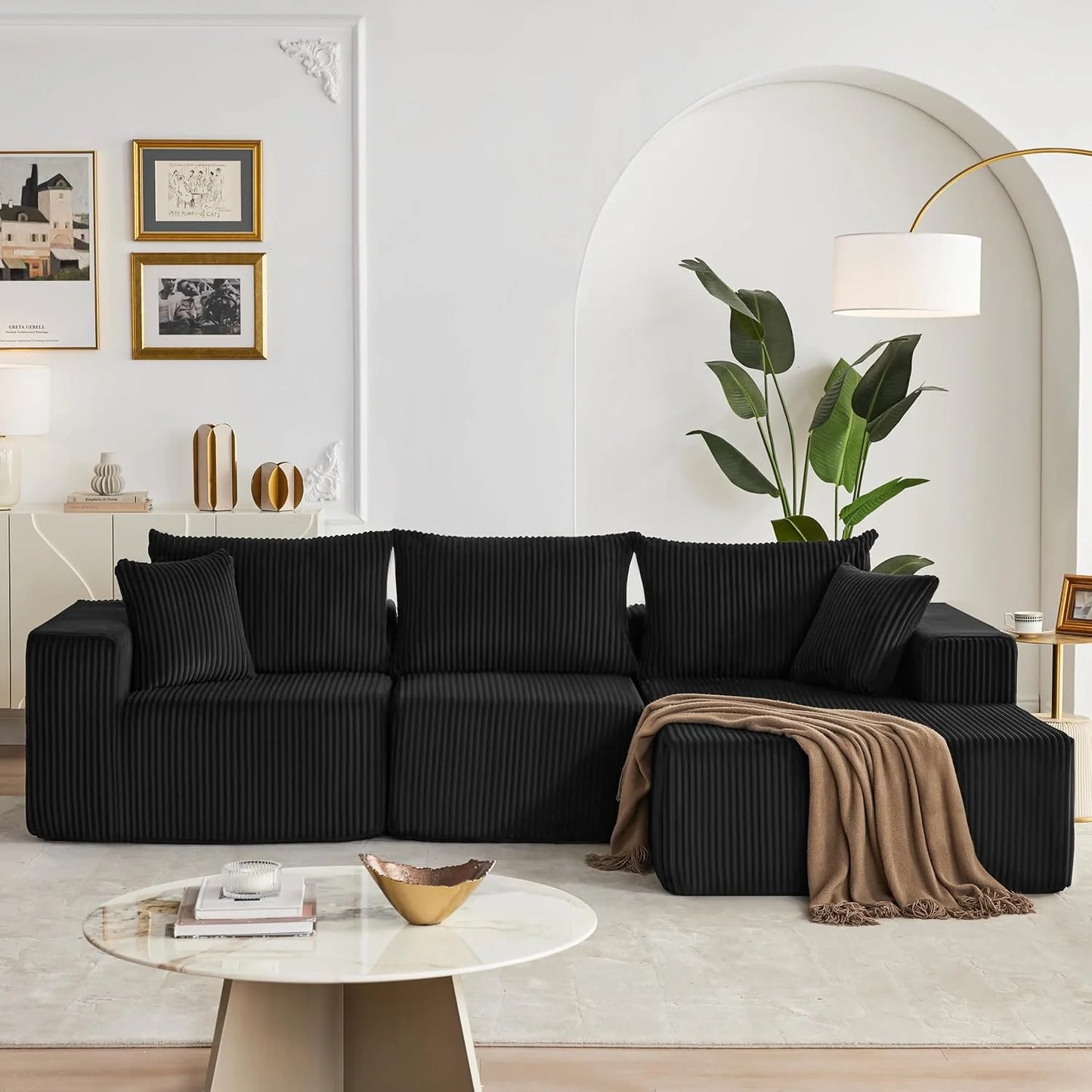 108-inch modular sofa, cloud modular sofa, with deep seat and reclining chair, upholstered sofa