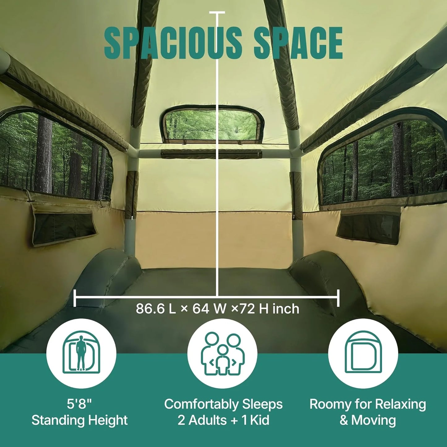 Truck Bed Tent 5.5ft-8ft, Suitable for 2+1 People/Family Inflatable Pickup Truck Tent