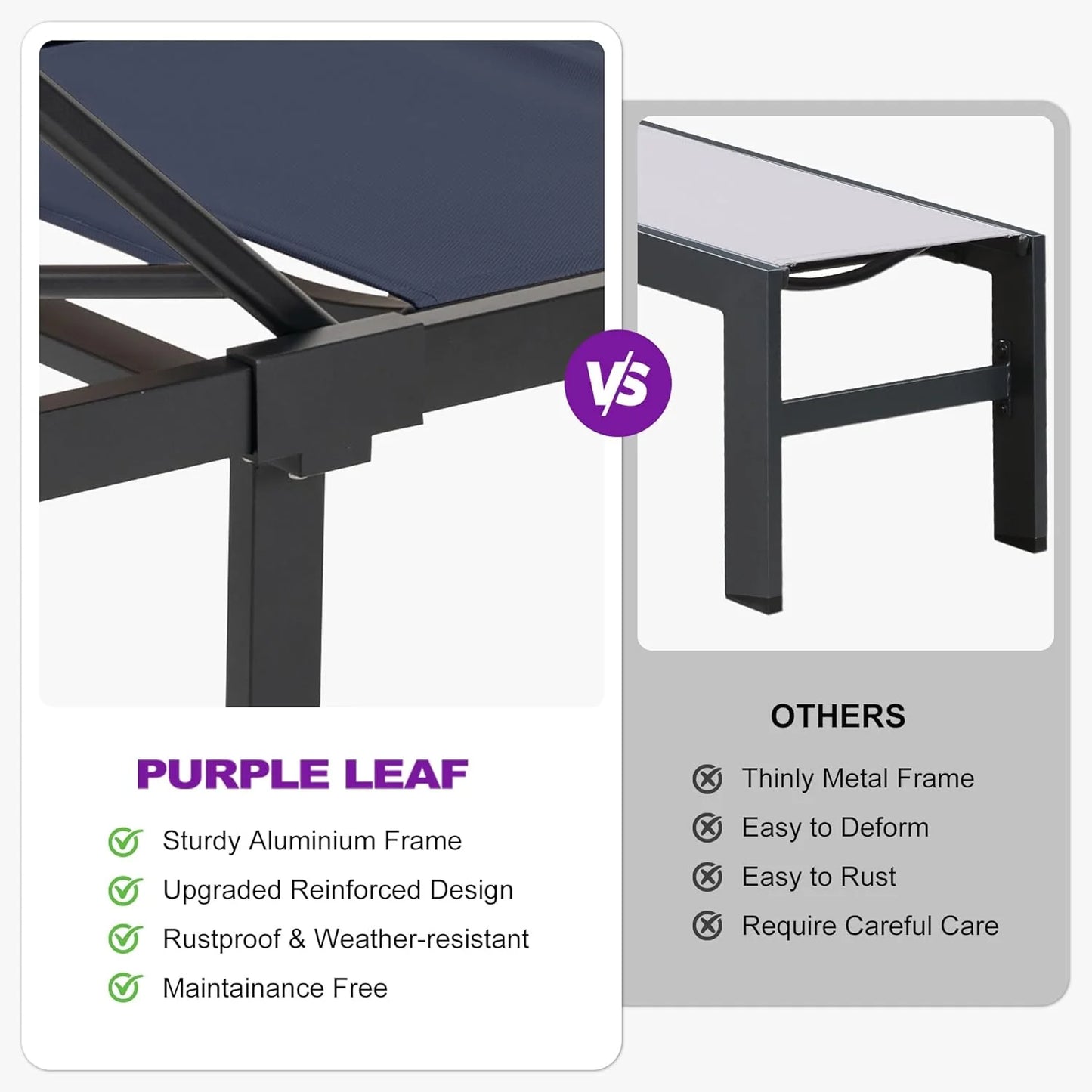 PURPLE LEAF Patio Tanning Lounge Chair Set with Face Down Hole Outdoor Aluminum Adjustable Reclining Chairs Wheels Pillows and Table for Poolside Beach Sunbathing Lounger, Beige