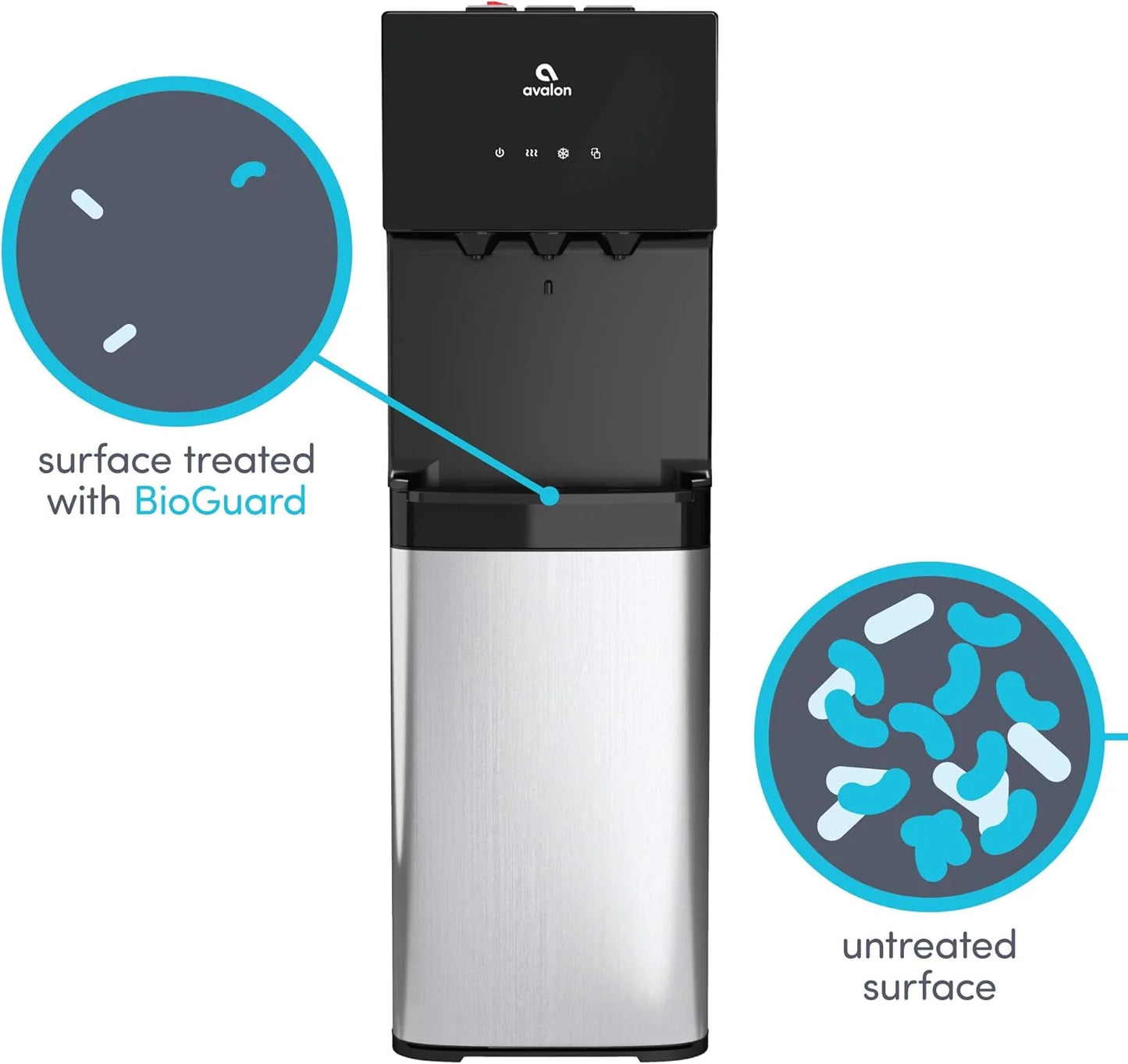 Avalon Bottom Loading Water Cooler Water Dispenser with BioGuard- 3 Temperature Settings - Hot, Cold & Room Water, Durable Stainless Steel Construction, Anti-Microbial Coating- UL Listed