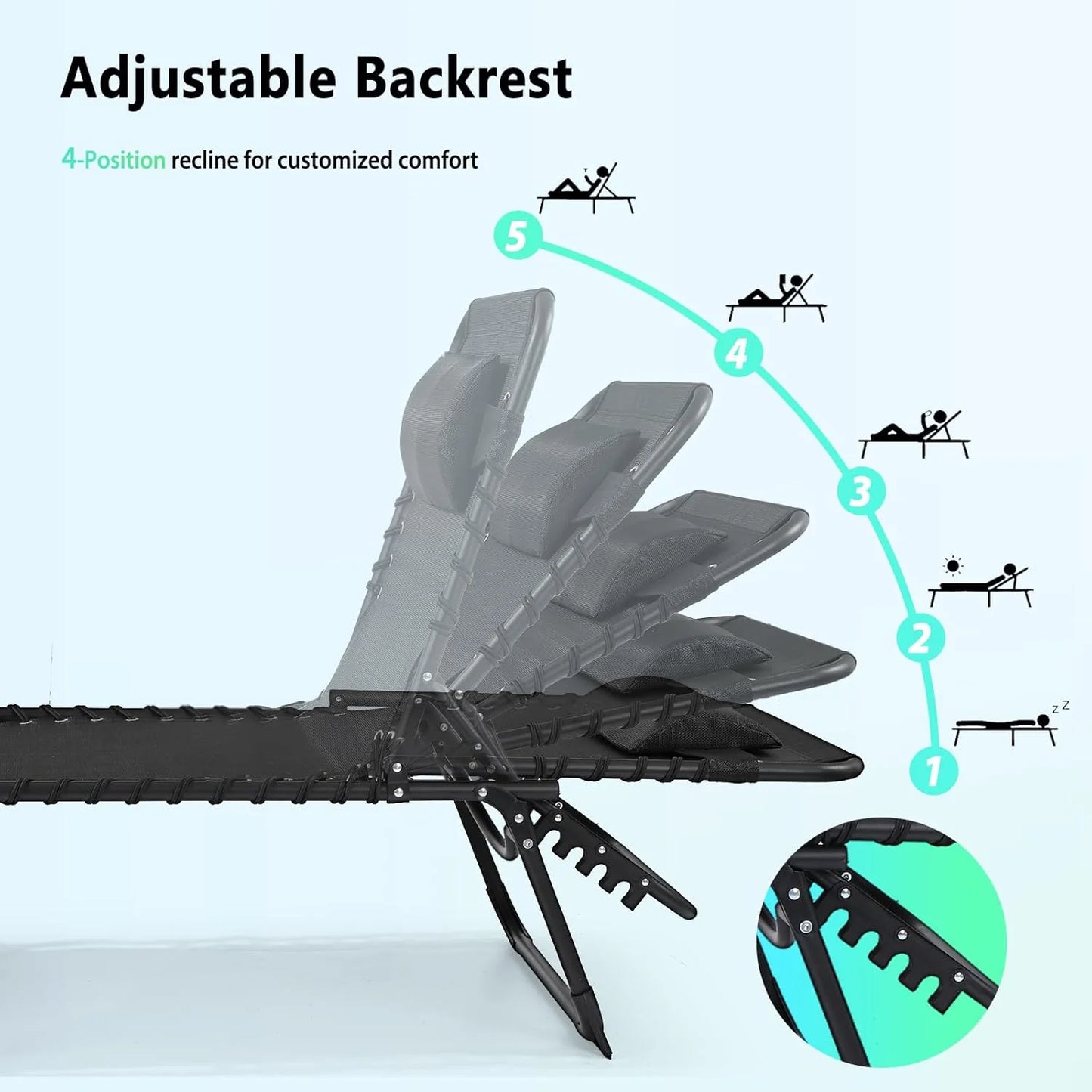 Unovivy Outdoor Chaise Lounge Chairs Set of 2, Portable Folding Pool Lounge Chair with 5-Position Reclining Back, Teslin Tanning Chair for Pool, Beach, Patio, Sunbathing