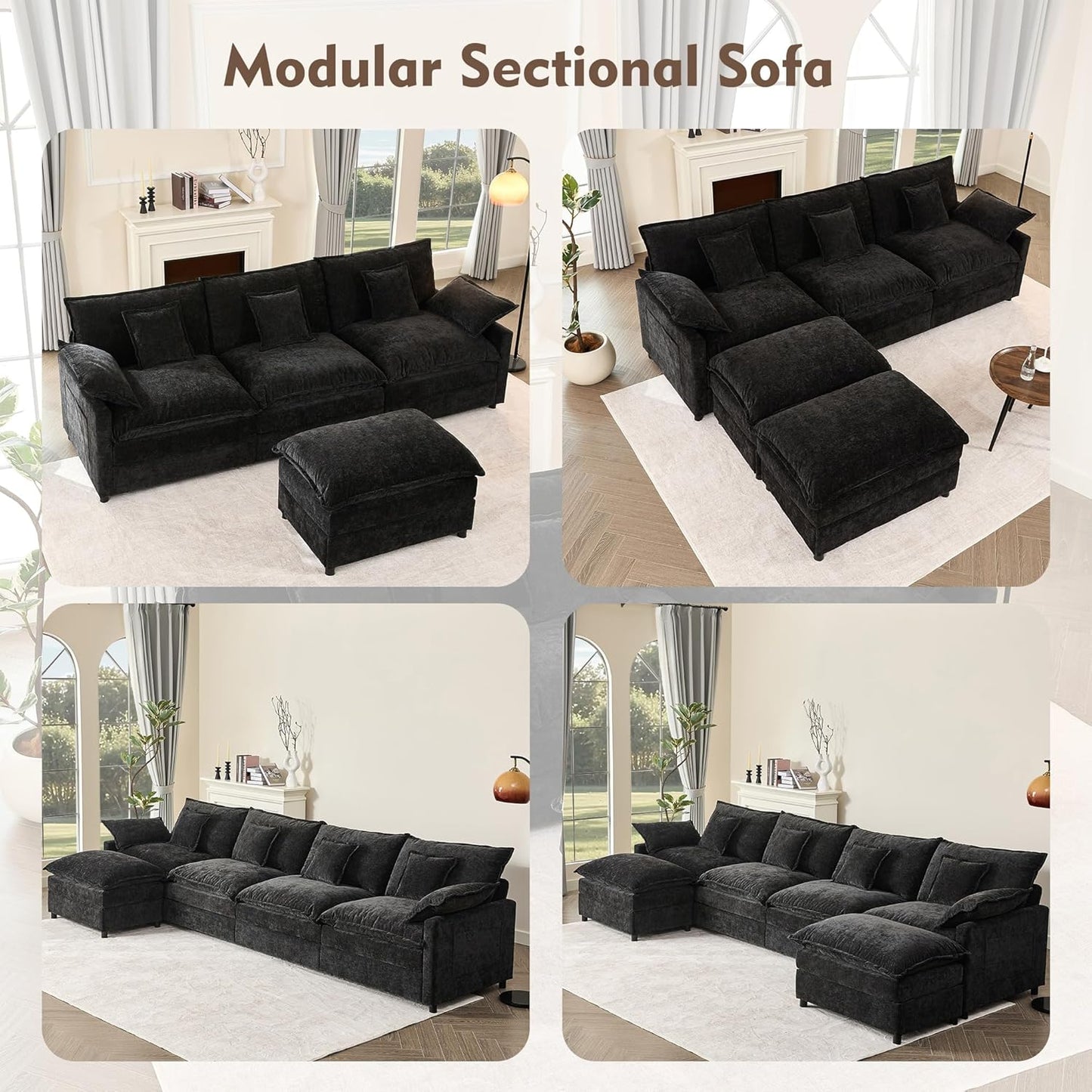 108" U-shaped sofa, modular sofa, three-seater comfortable cloud sofa