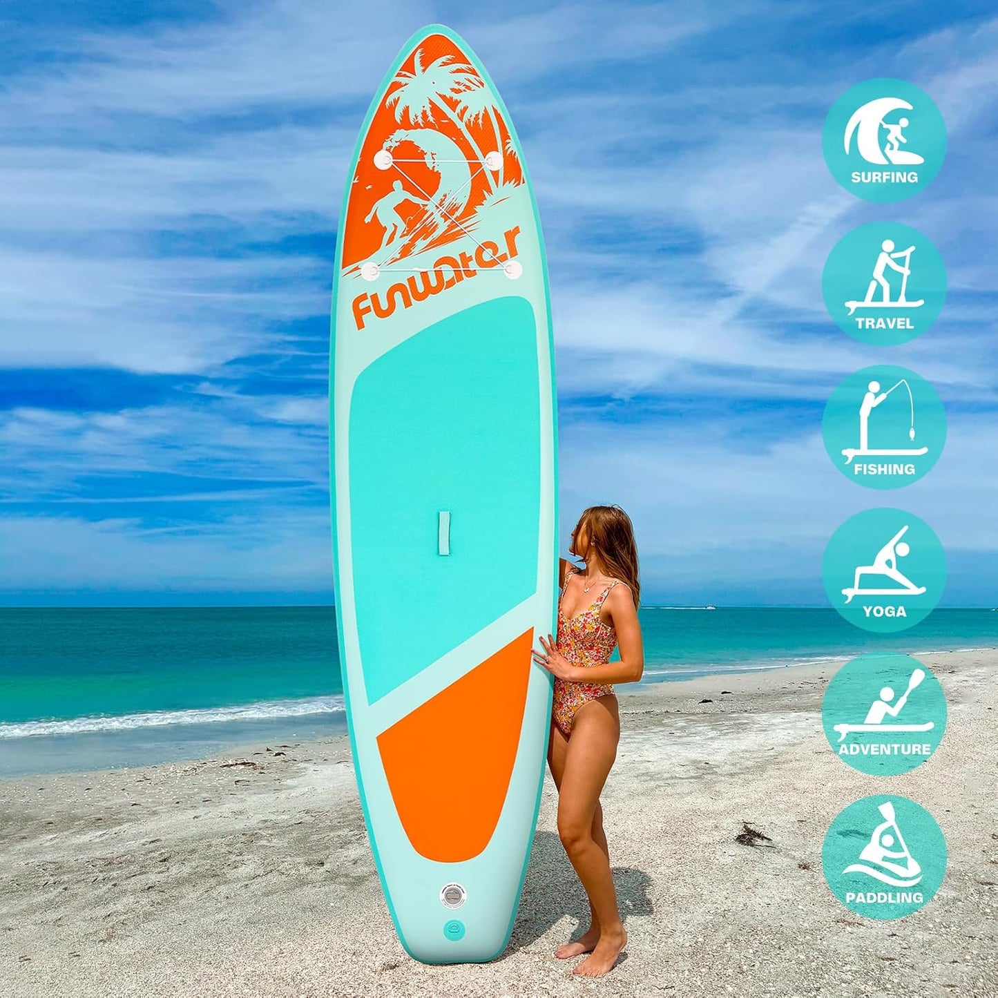 FunWater Inflatable Stand Up Paddle Board with Premium SUP Paddle Accessories, Non-Slip EVA Deck, 11'/10'6' Paddle