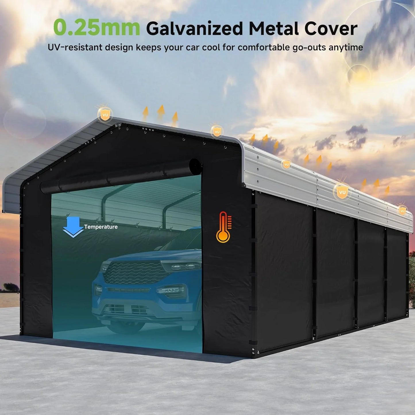 10'x15' Heavy Duty Metal Carport, Outdoor Garage Car Shelter Shade with Heavier Frame