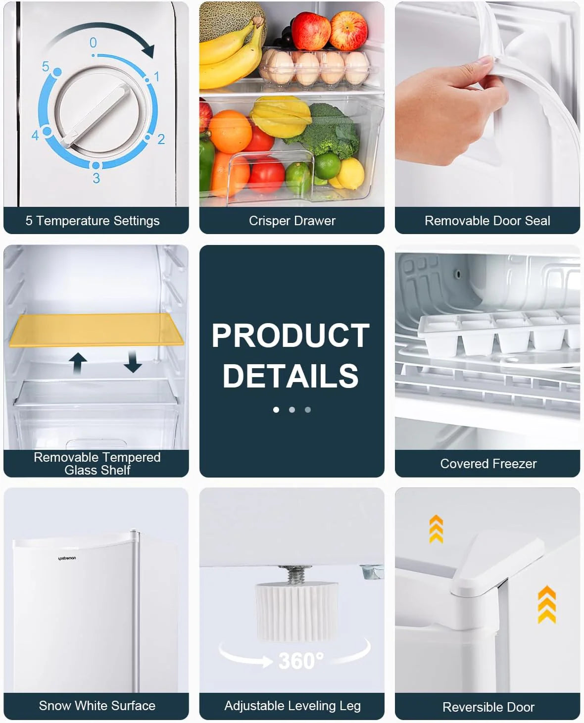 Upstreman 3.2 Cu.Ft Mini Fridge with Freezer, Single Door Mini Fridge, Dorm Fridge, Adjustable Thermostat, Mini Refrigerator for Bedroom, Office, Dorm, Black-BR321