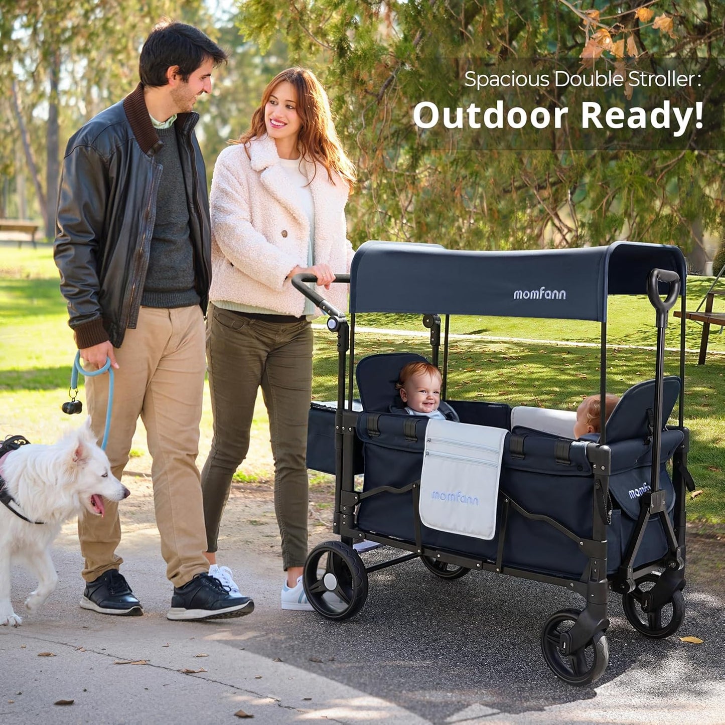 Stroller Wagon for Kids, Wagon Stroller Toddlers 2 Seaters, All-Terrain Baby Wagon Outdoor with Canopy, Parent Organizer, Adjustable Handle & Pull Bar for Infants and Toddlers, Gray
