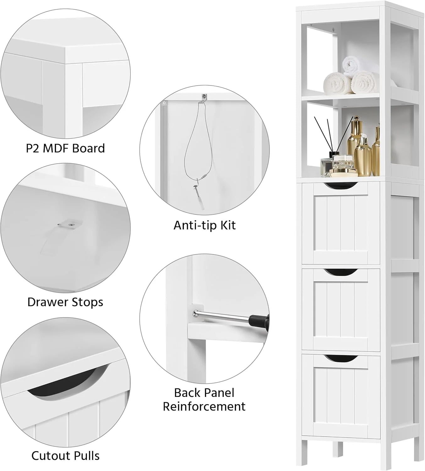 Bathroom Floor Cabinet, Wooden Storage Cabinet with 2 Drawers, Multifunctional Side Organizer Rack Stand Table