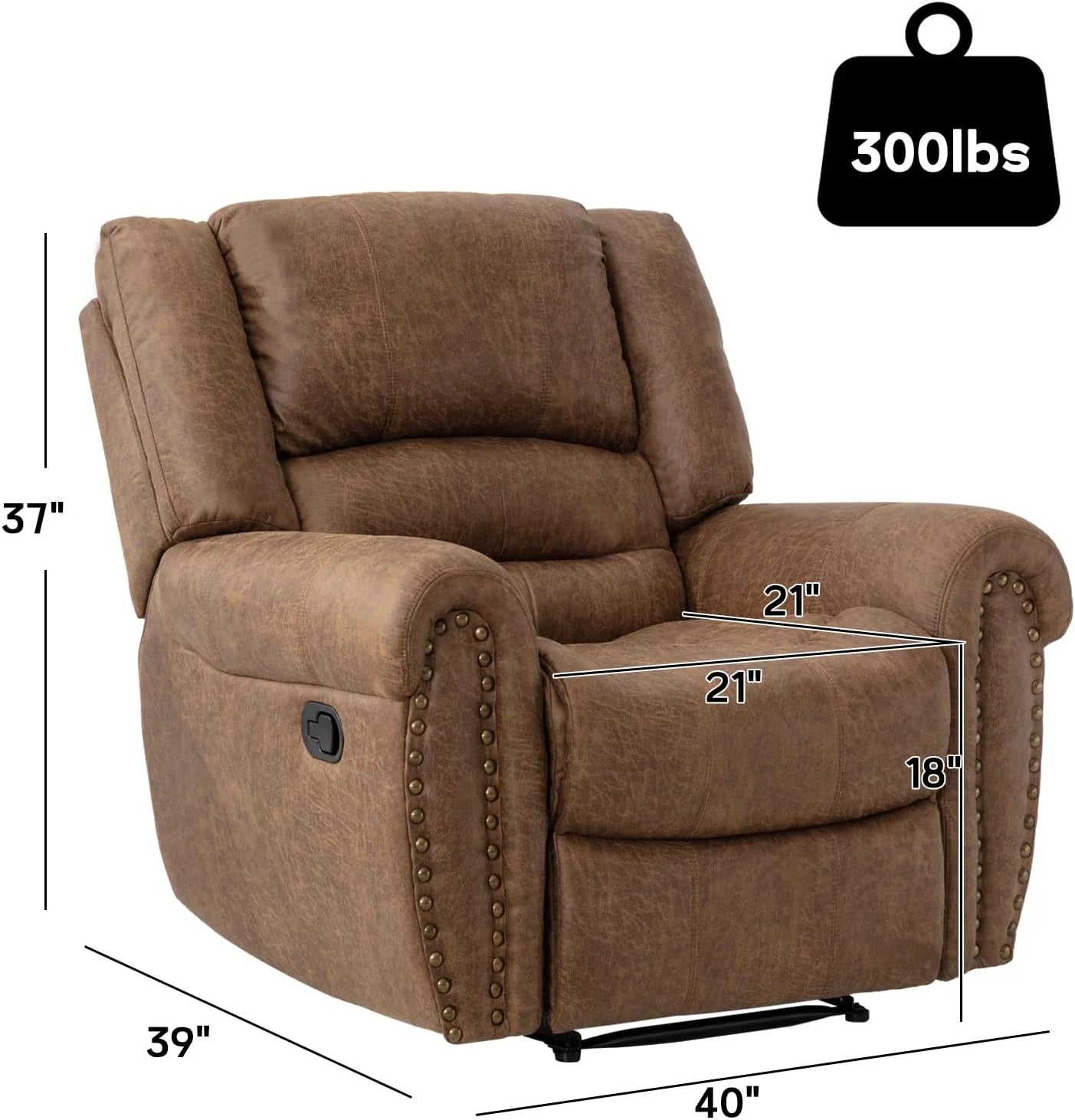 Leather recliner, classic traditional manual recliner, single sofa for living room