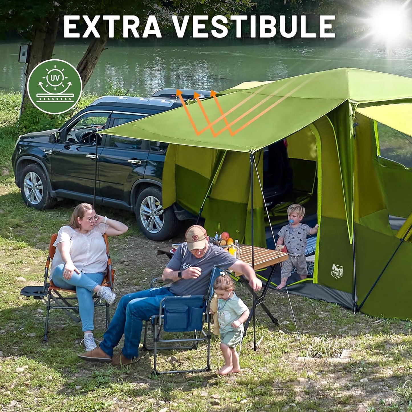 TIMBER RIDGE 5-9 Person SUV Tent with Screen Porch and Awning for Family Camping, Weather Resistant and Portable Van or Car Tent, Includes Rainfly and Storage Bag, 13' W X 10' L X 7.1' H