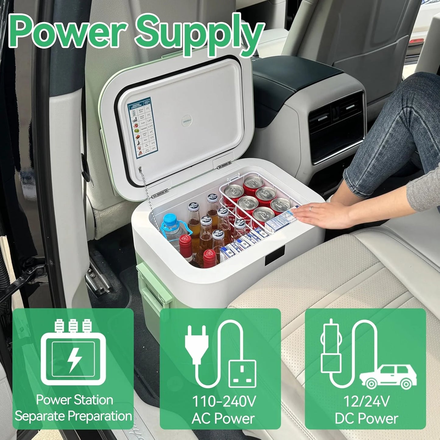 Car Fridge Portable 12 Volt Refrigerator 23 Quart (22 Liter) Freezer Compressor Cooler 12V/24V DC 110～240 V AC for Outdoor, Camping, Travel, Home Use -18℃~+15℃ (Green)