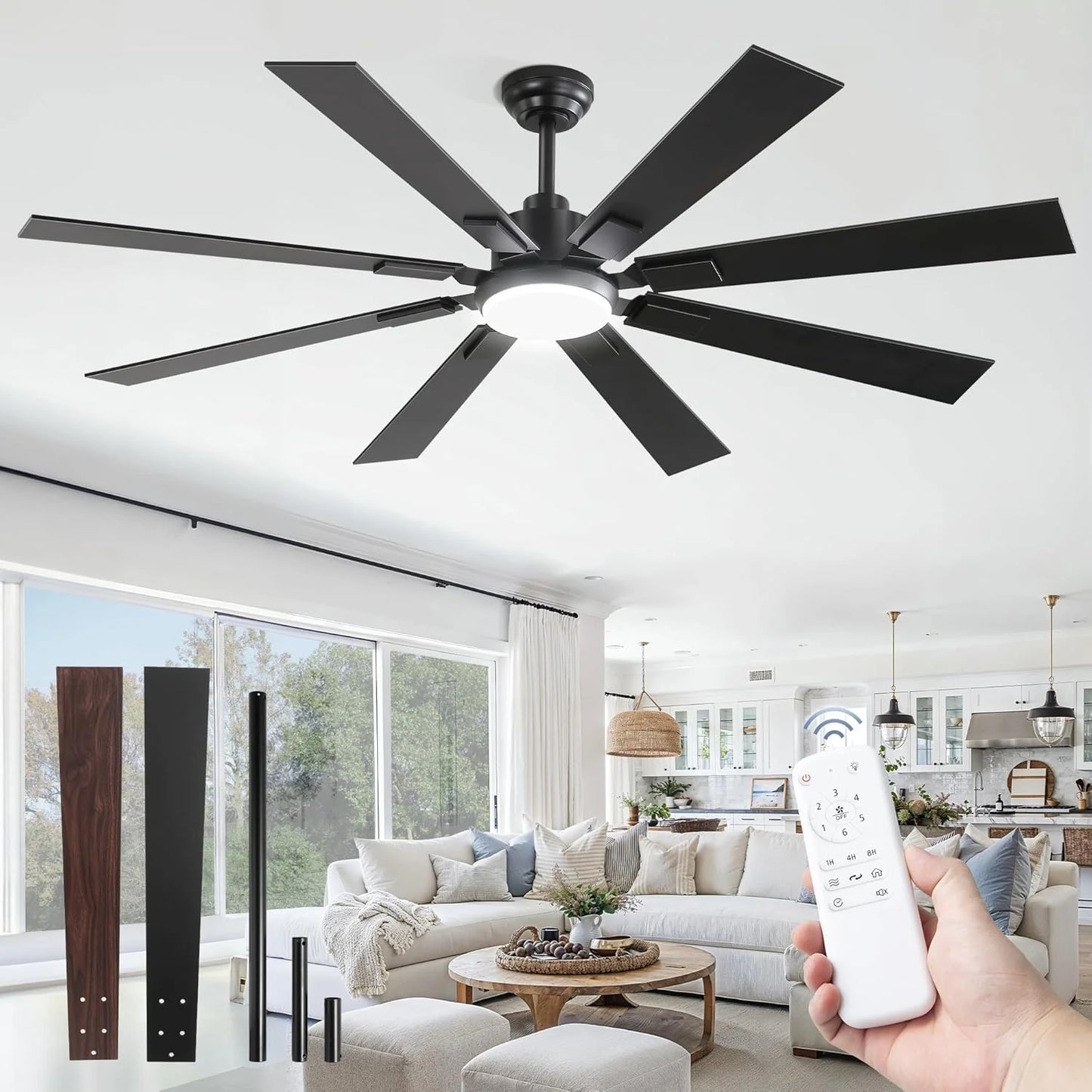 Zmishibo 72-inch large ceiling fan with lighting and remote indoor/outdoor