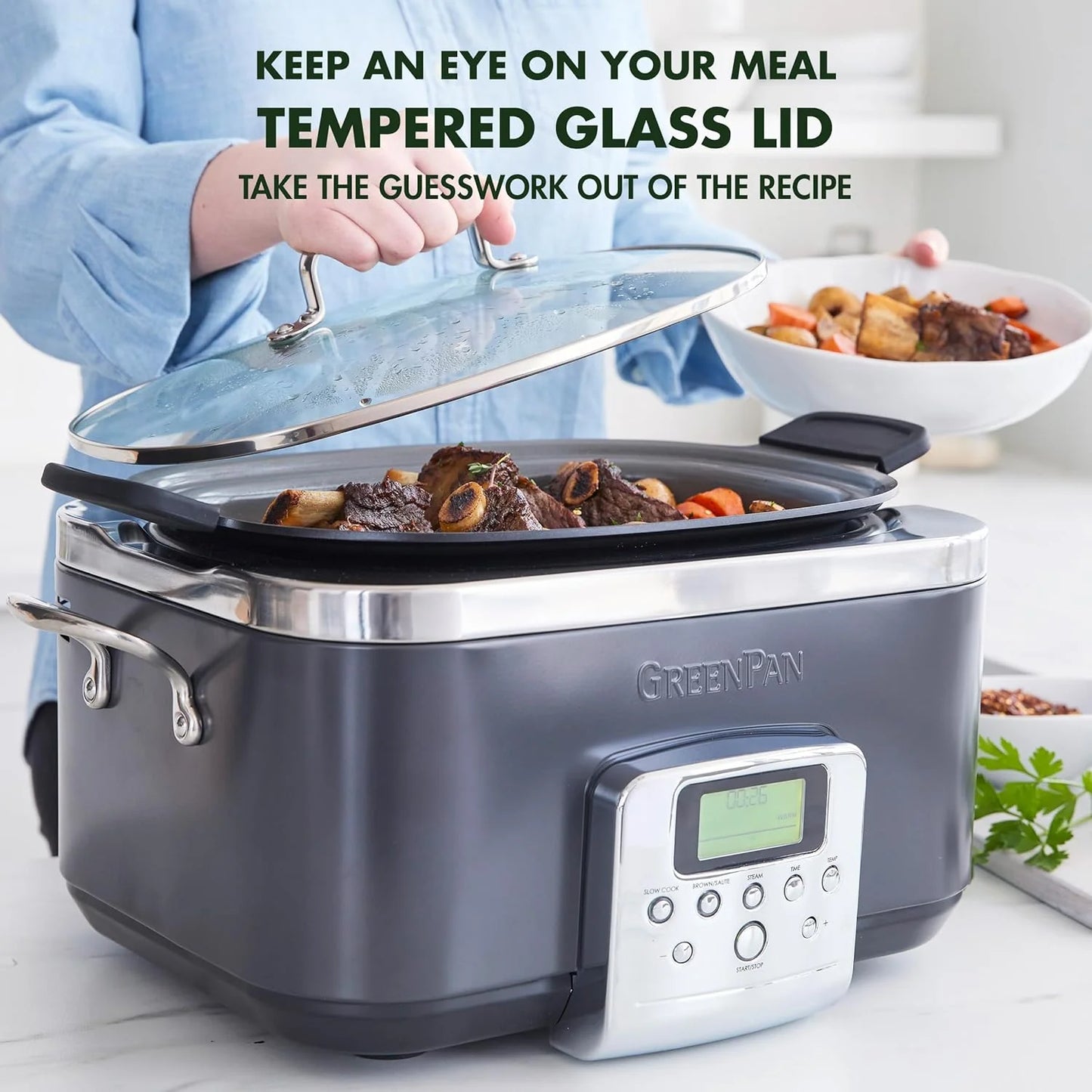 8-in-1 Programmable 6QT Electric Slow Cooker with Dishwasher-Safe Lid and Removable Base