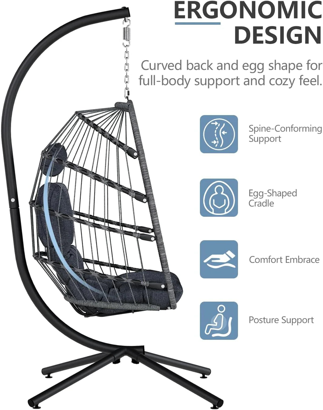 SWITTE Egg Chair Outdoor with Stand, Indoor Wicker Hanging Egg Swing Chair with Cushion, 350lbs Capacity for Patio, Bedroom