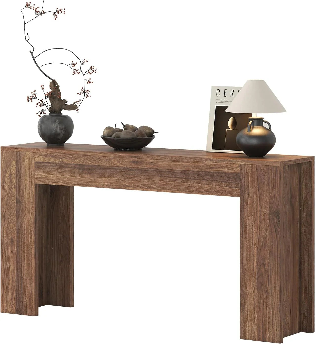 63-Inch Long Console Table with LED Light Farmhouse Sofa Table Behind Couch