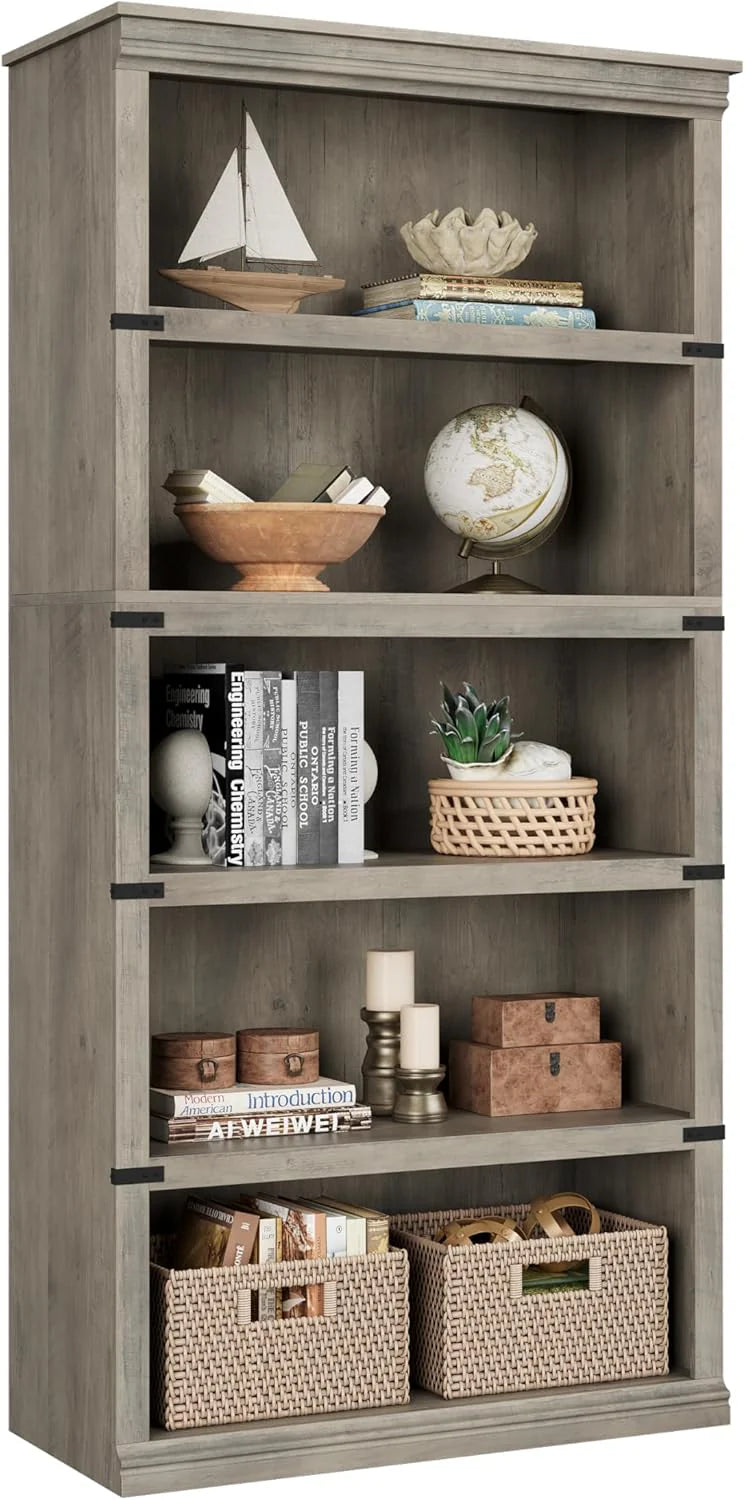 5 Tier Bookcase Farmhouse Book Shelf with Storage Open Display Bookshelves