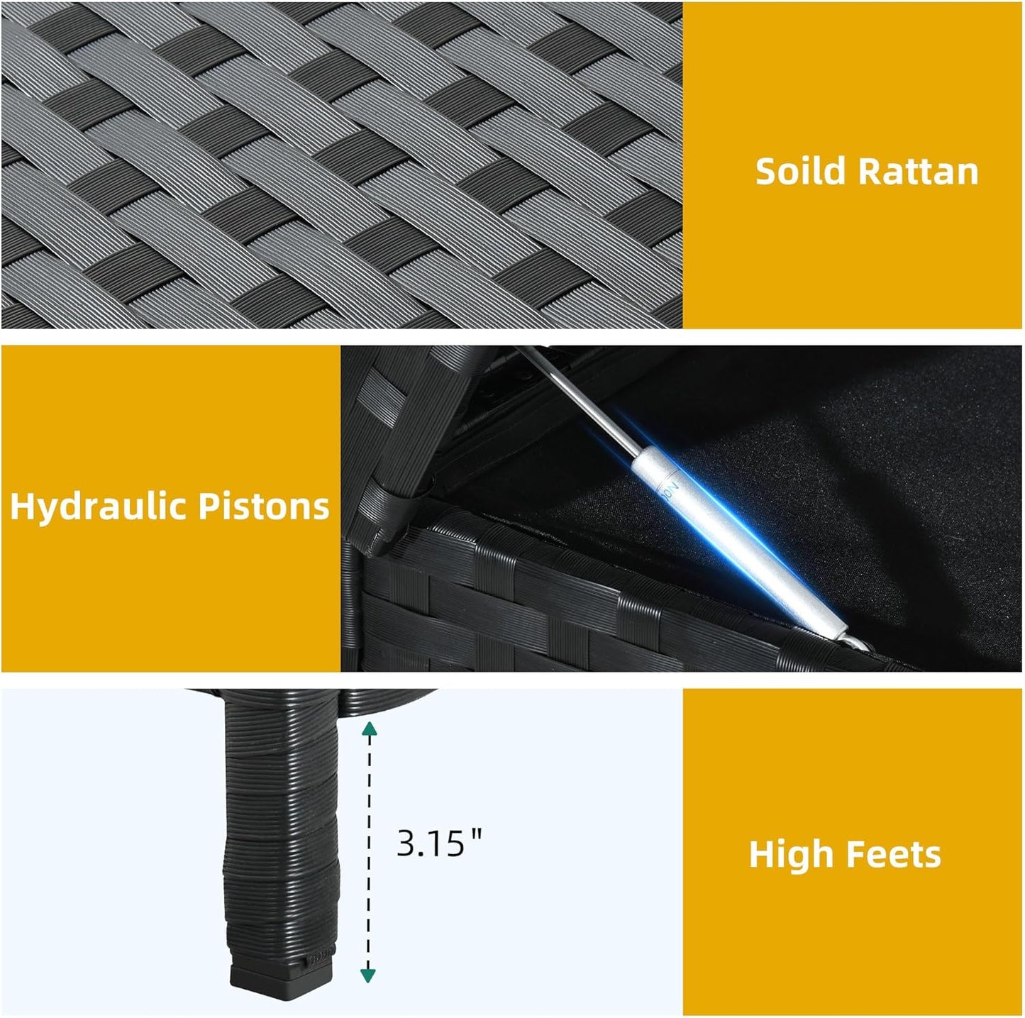 DWVO 70Gal Outdoor Storage Bench with Cushion & Composite Wood Backrest, All-Weather Wicker Deck Bench with Rustproof Bag, Poolside, Patio, Garden (Sand Beige)