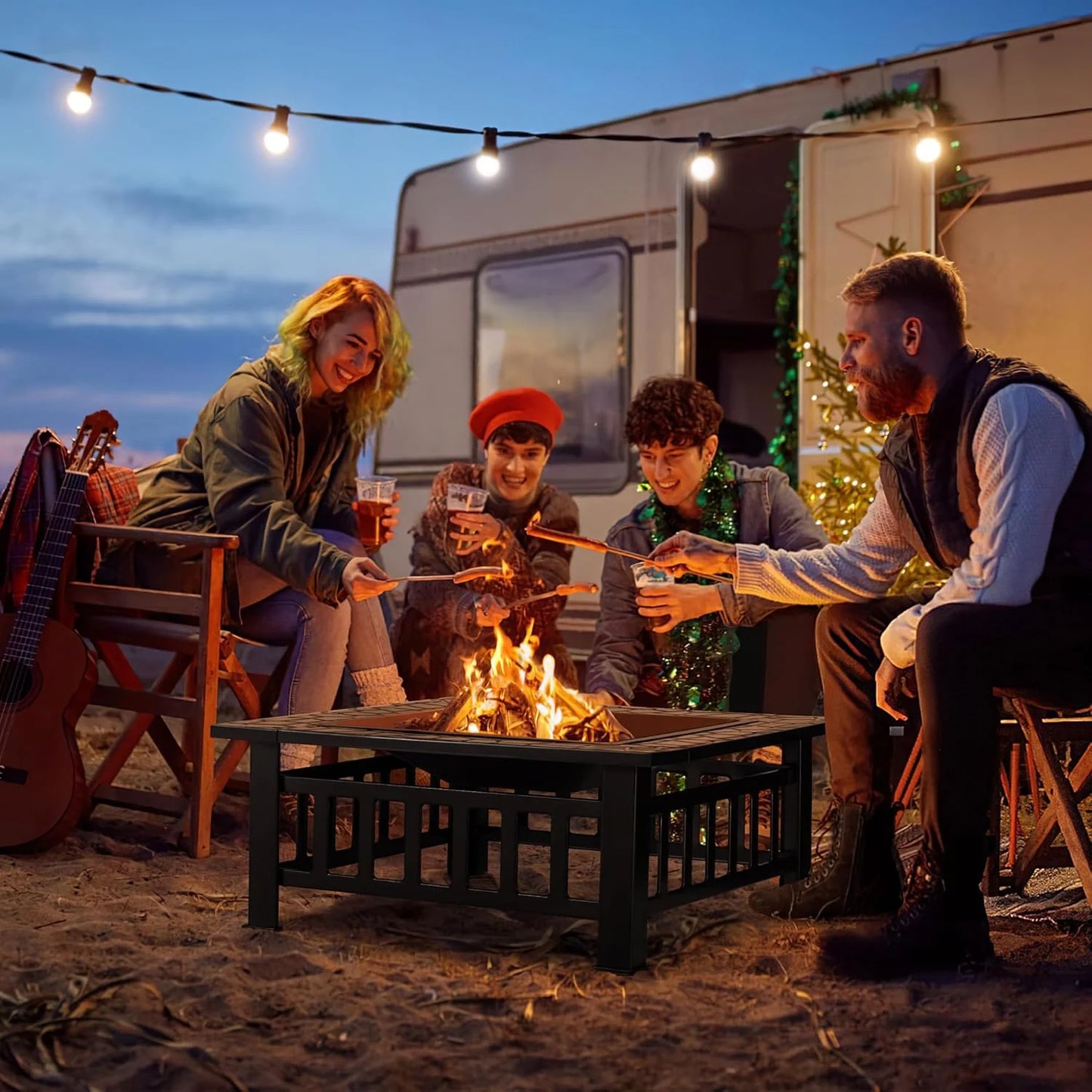 Devoko Outdoor Fire Pit, 32 Inch Firepit Table Metal Outdoor Fireplaces with Waterproof Cover for Outside Patio Camping