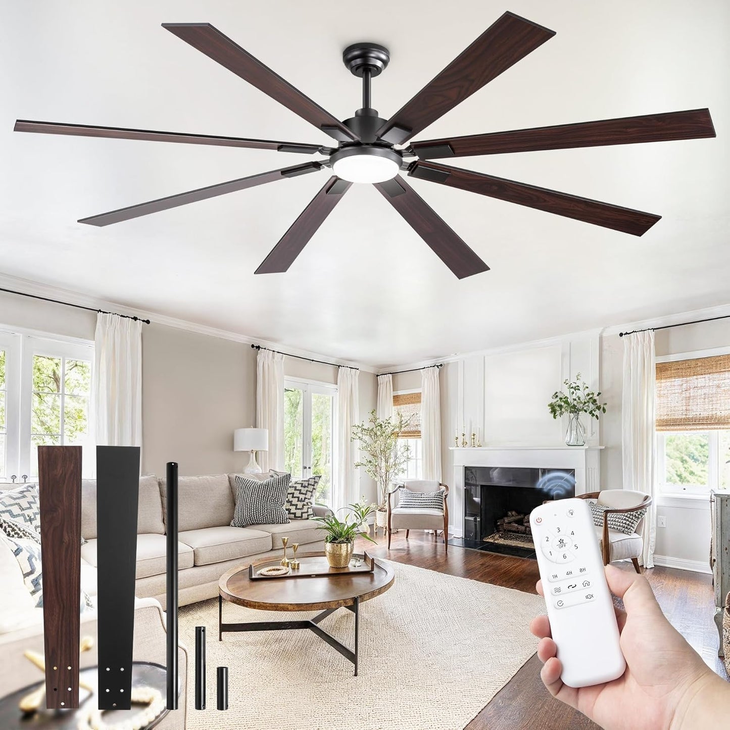 Zmishibo 72-inch large ceiling fan with lighting and remote indoor/outdoor