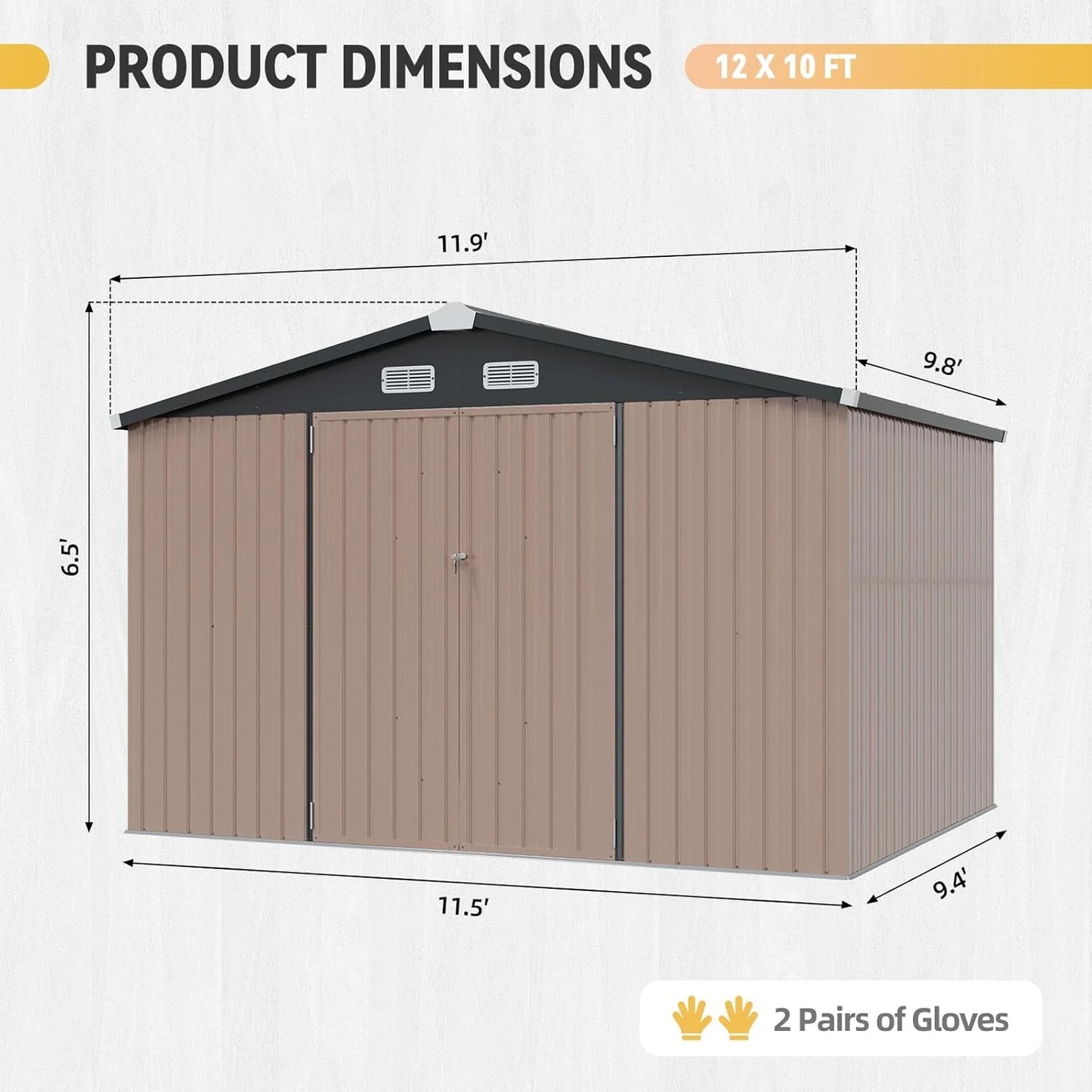 Aoxun 7.4x5.3FT Shed with Floor Galvanized Steel Outdoor Storage Shed Metal Garden Shed with Double Doors, 15mm Moisture-Proof Floor & Ventilation, Sloped Roof for Bike/Generator/Tool Storage (Brown)