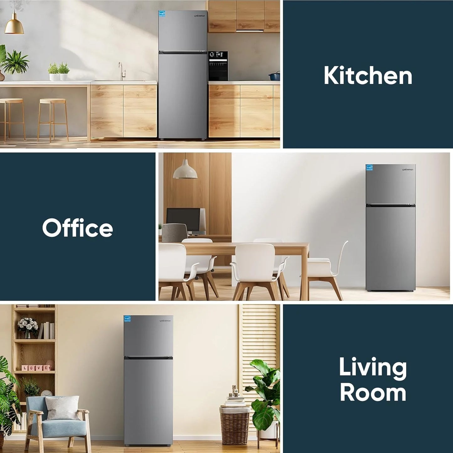 Upstreman 7.7 Cu.Ft. Refrigerator with Freezer, Double Door, Adjustable Thermostat, Large Capacity, Reversible Door Swing, Refrigerator for Apartment, Office, Dorm, Stainless (BD75)