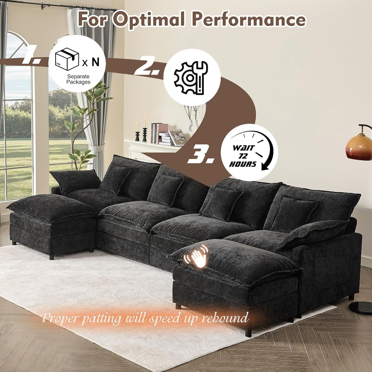 108" U-shaped sofa, modular sofa, three-seater comfortable cloud sofa