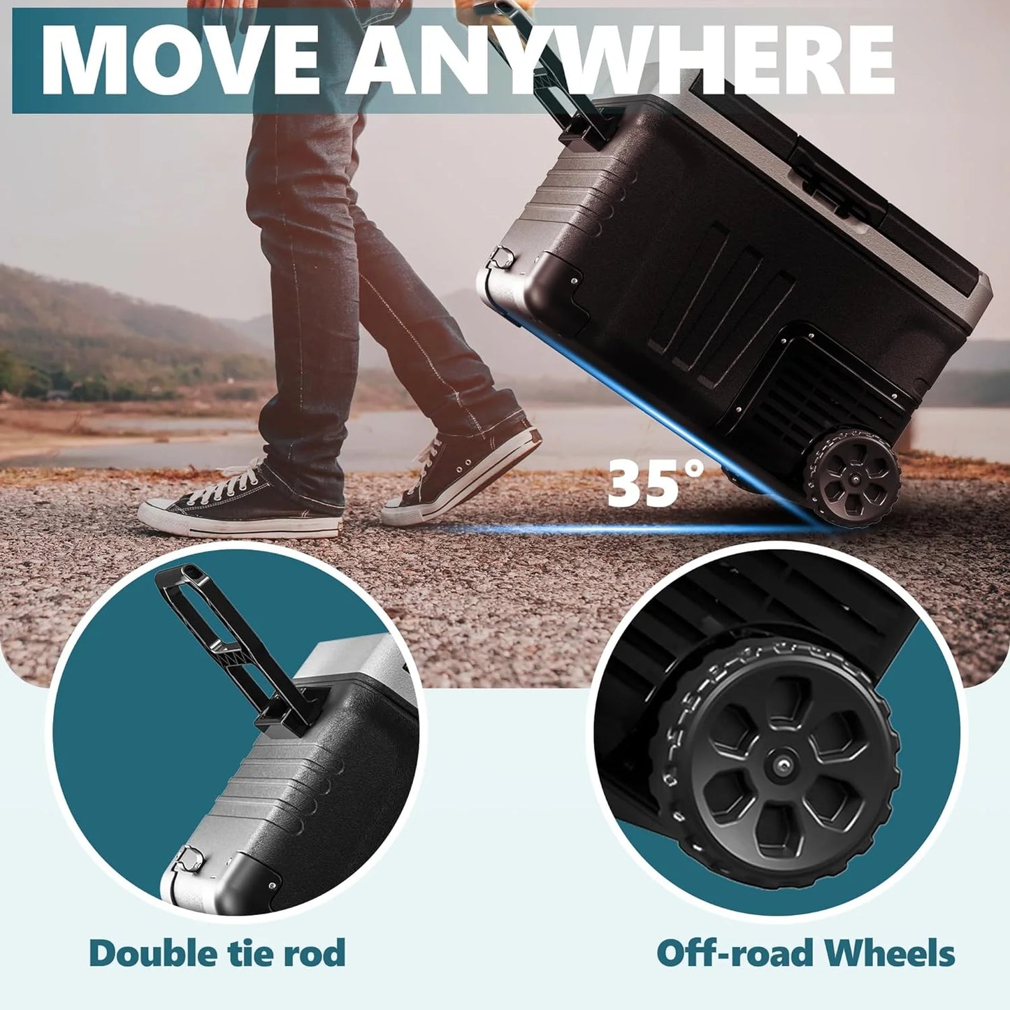 EUHOMY 12 Volt Refrigerator, 53QT(50L) Electric Cooler, Portable Freezer 12V/24V DC 110-240V AC, 12V Fridge -4℉~68℉, 12V Cooler with Wheels & 2 Baskets for Travel, Truck, Boat, Camping