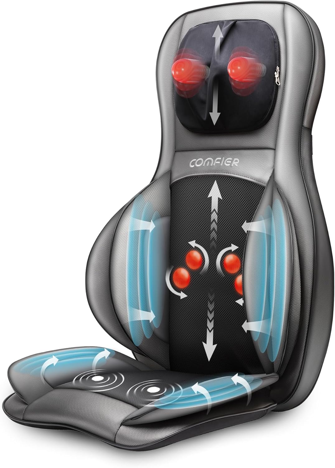 COMFIER Massager Chair with Heat Shiatsu Neck Back Massager Portable with Compress & Rolling Massage Chair Pad for Full Back Neck & Shoulders Full Body Pain