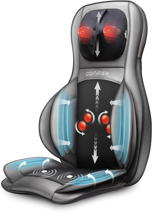 COMFIER Massager Chair with Heat Shiatsu Neck Back Massager Portable with Compress & Rolling Massage Chair Pad for Full Back Neck & Shoulders Full Body Pain