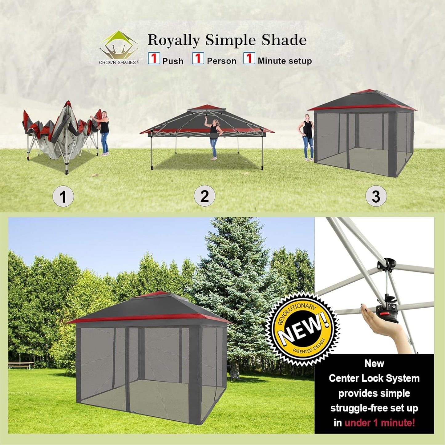 CROWN SHADES 13x13 Pop Up Gazebo, Canopy Tent, Gazebos on Clearance - Outdoor Gazebo for Backyard & Patio Furniture - Carpa Pop Up Tent with Wheeled STO-N-Go Cover Bag (White)