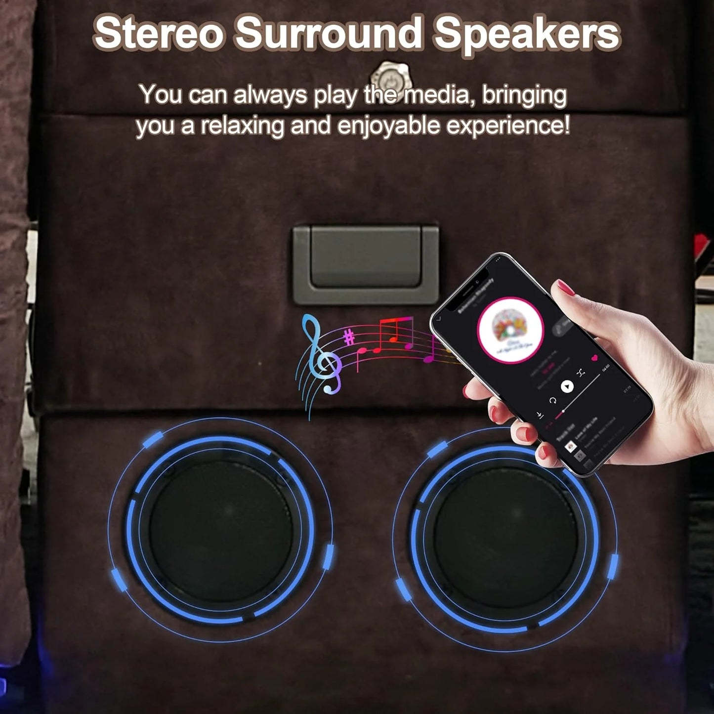 TUNYI Power Loveseat Recliner Sofa with Massage & Heat Home Theater Seating with Console Electric Recliner RV Sofa with USB/Outlet/Storage/Side Pocket/LED Light/Speaker (Brown, Loveseat)