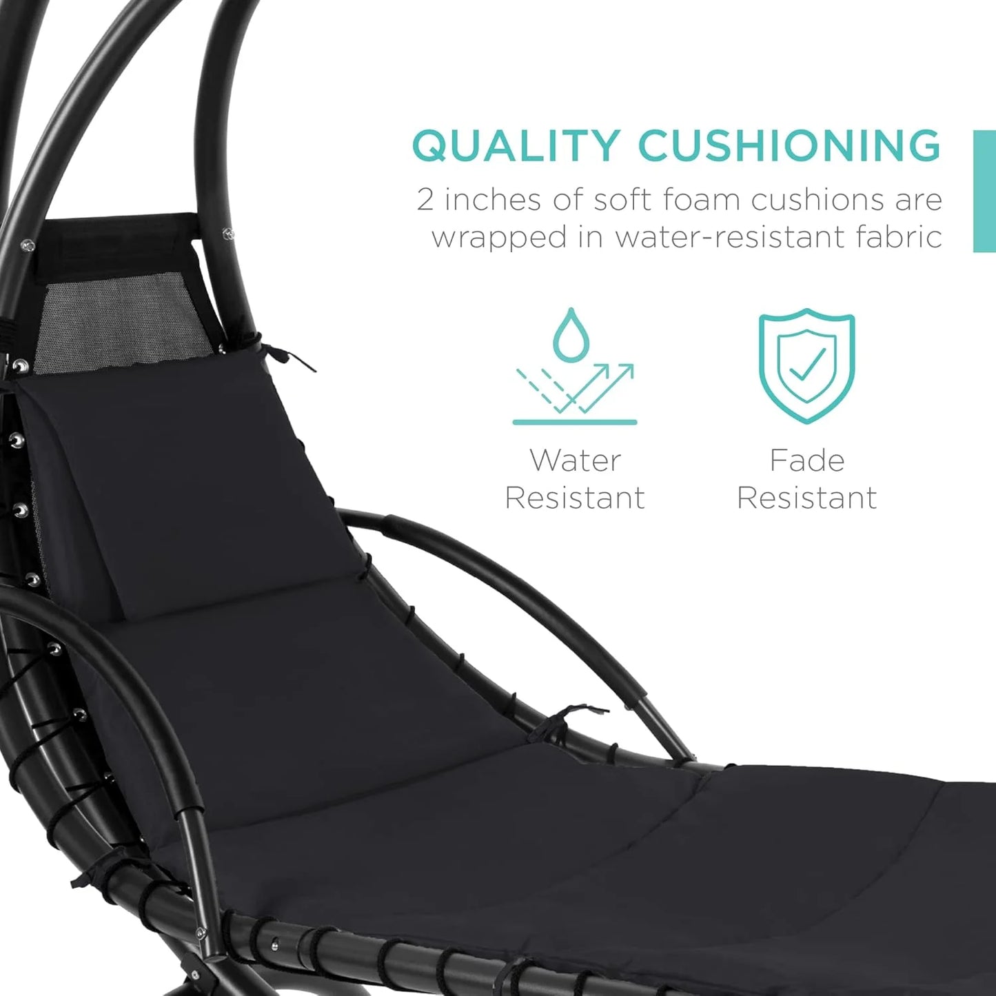 Best Choice Products Outdoor Hanging Curved Steel Chaise Lounge Chair Swing w/Built-in Pillow and Removable Canopy - Teal