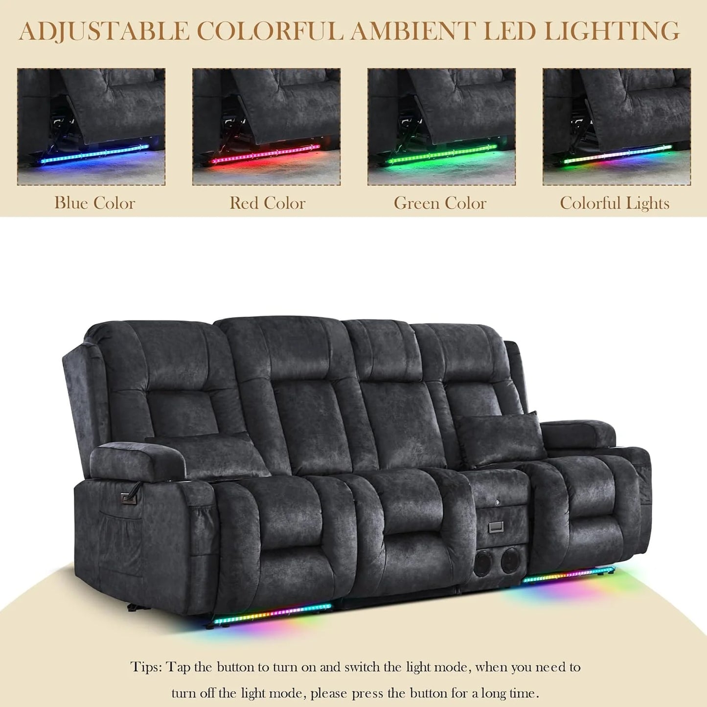 TUNYI Power Loveseat Recliner Sofa with Massage & Heat Home Theater Seating with Console Electric Recliner RV Sofa with USB/Outlet/Storage/Side Pocket/LED Light/Speaker (Brown, Loveseat)