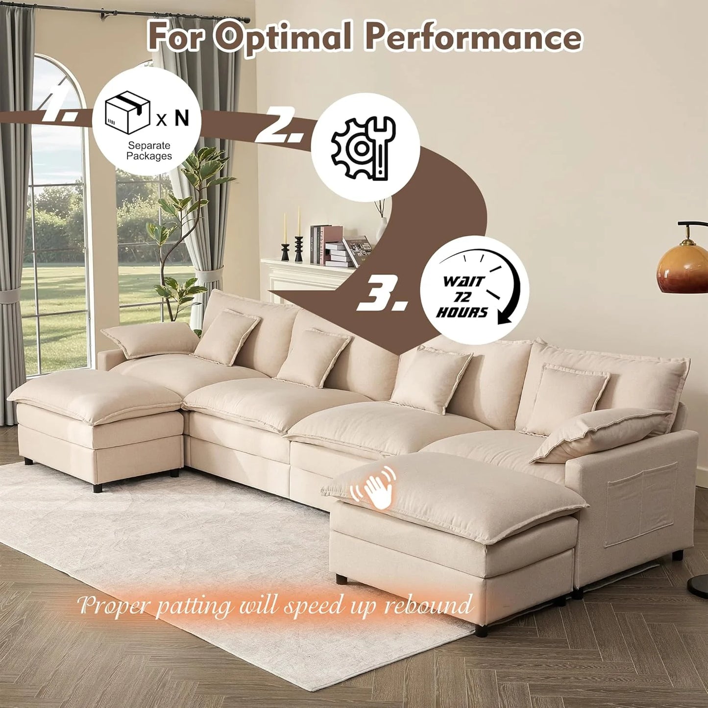 108" U-shaped sofa, modular sofa Comfortable cloud sofa