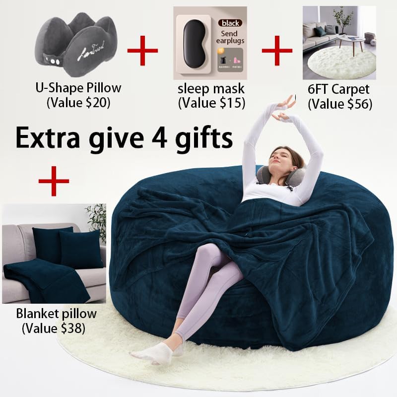 60" inch Oversized Bean Bag Sofa with Filling, Memory Sponge Bean Bag Chair