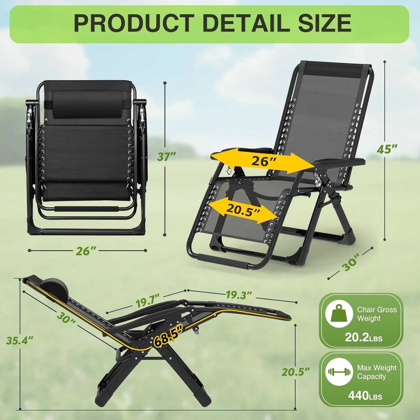 Indoor and outdoor patio chair folding lounge chair zero gravity chair with removable cushion camping lounge chair