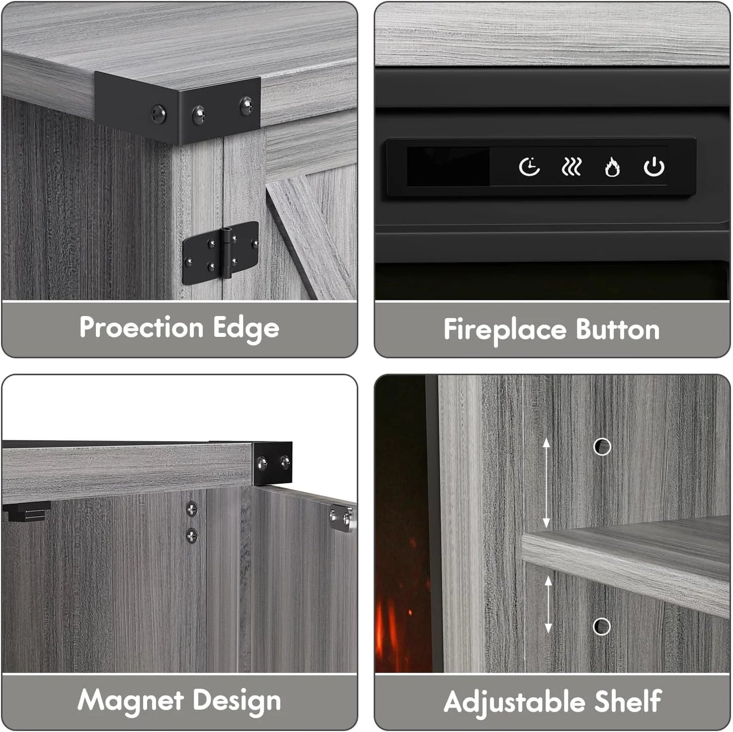 YESHOMY Fireplace TV Stand with Two Barn Doors and Storage Cabinets for Televisions up to 65+ Inch, Entertainment Center Console Table, Media Furniture for Living Room, 58 Inch